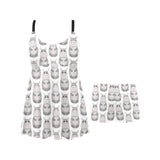 Hippopotamus Pattern Print Design 05 Chest Sexy Pleated Two Piece Swim Dress