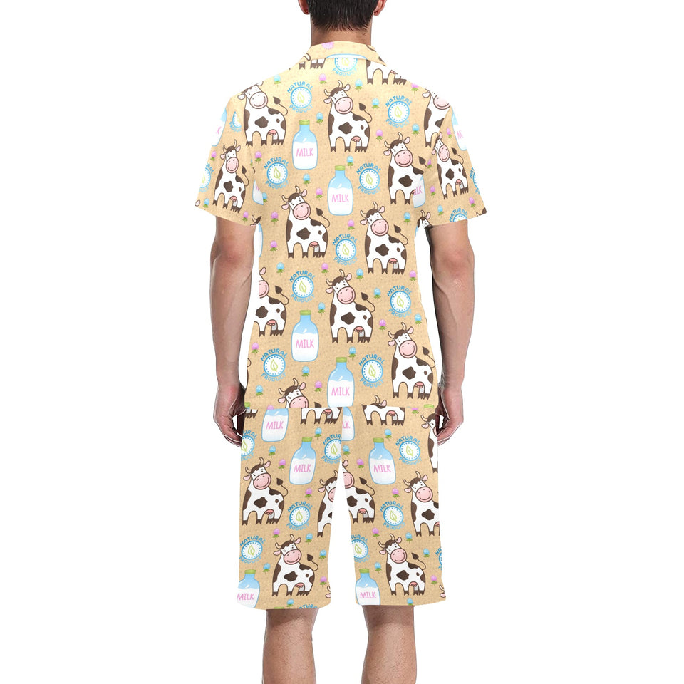 Cow bottle of milk pattern Men's V-Neck Short Pajama Set