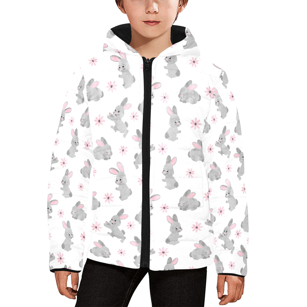 Watercolor cute rabbit pattern Kids' Boys' Girls' Padded Hooded Jacket