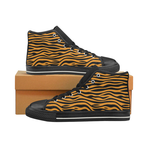 Bengal tigers skin print pattern background Women's High Top Canvas Canvas Shoes Black