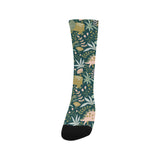 dinosaurs tropical leaves flower pattern Crew Socks