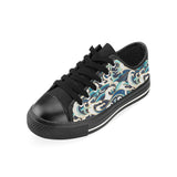 Japanese wave pattern Men's Low Top Canvas Shoes Black