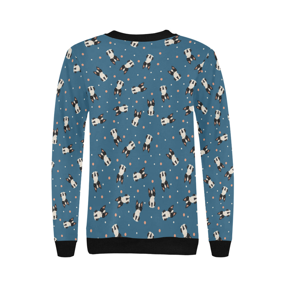 Cute boston terrier dog spattern Women's Crew Neck Sweatshirt