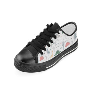 Cute cartoon dinosaurs tree pattern Kids' Boys' Girls' Low Top Canvas Shoes Black