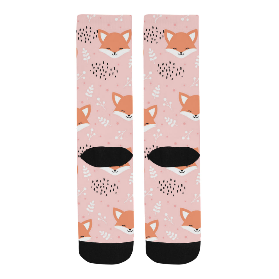 Cute fox pattern pink background Crew Socks