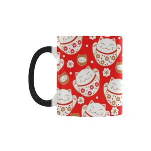 Cute Maneki neko cat red background Morphing Mug Heat Changing Mug
