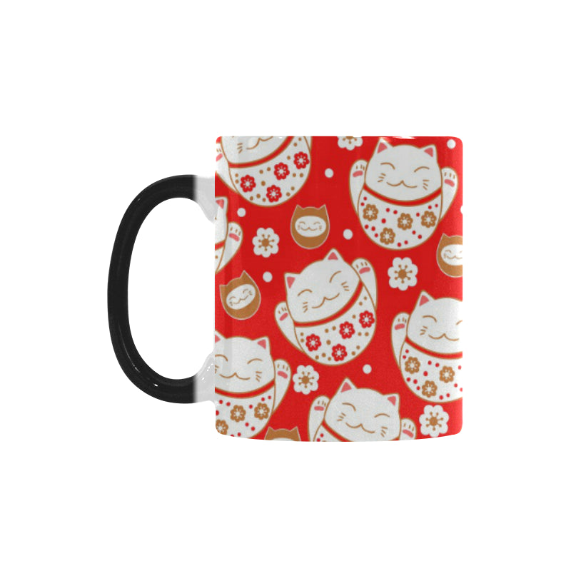 Cute Maneki neko cat red background Morphing Mug Heat Changing Mug