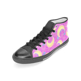 Moon pink rose background Women's High Top Canvas Shoes Black