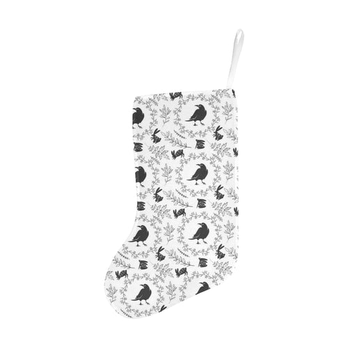 Crows floral wreath rabbit pattern Christmas Stocking