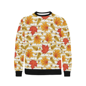 Maple leaf oak leaf acorns beige striped backgroun Men's Crew Neck Sweatshirt