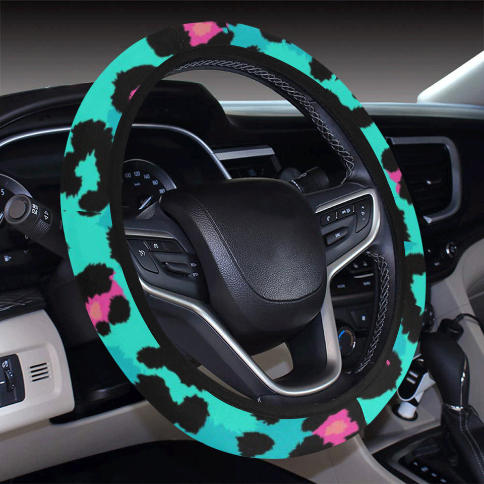 Green leopard skin print pattern Car Steering Wheel Cover