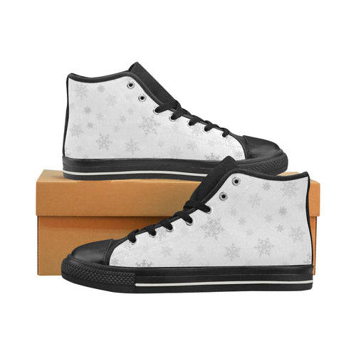 Snowflake pattern white background Women's High Top Canvas Shoes Black