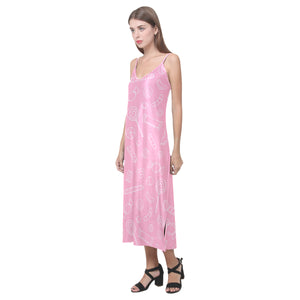 Sweet candy pink background V-Neck Open Fork Long Dress