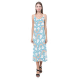 Cute rainbow clound star pattern blue background V-Neck Open Fork Long Dress