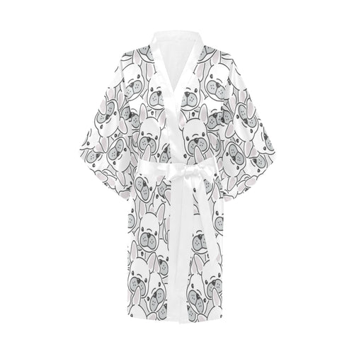 Cute french bulldog head pattern Women's Short Kimono Robe
