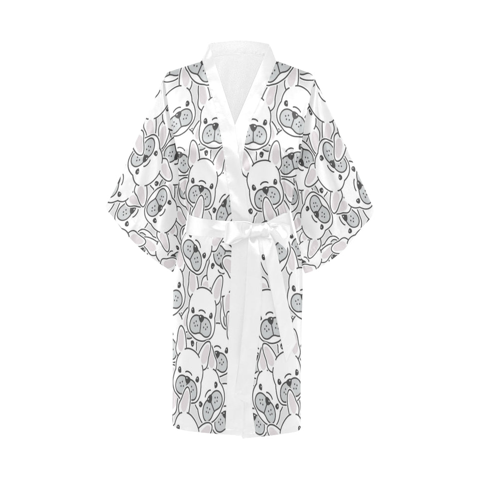 Cute french bulldog head pattern Women's Short Kimono Robe