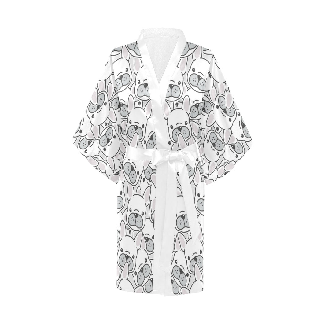 Cute french bulldog head pattern Women's Short Kimono Robe