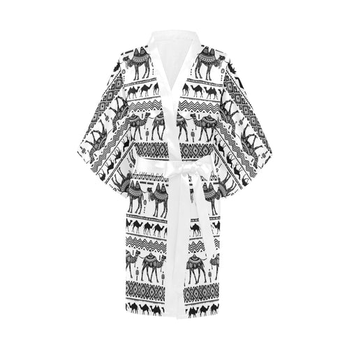Camel polynesian tribal pattern Women's Short Kimono Robe