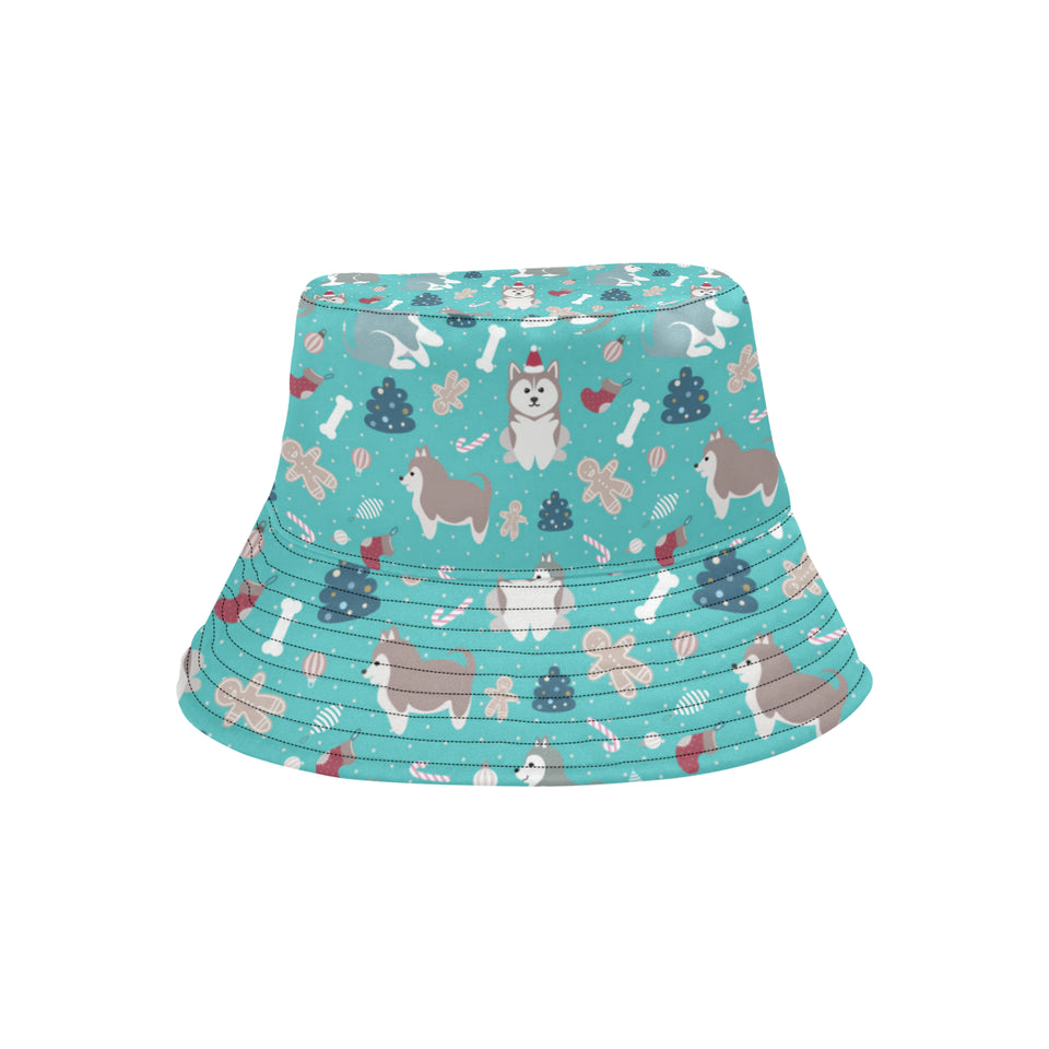 Christmas cute siberian husky puppie pattern Unisex Bucket Hat