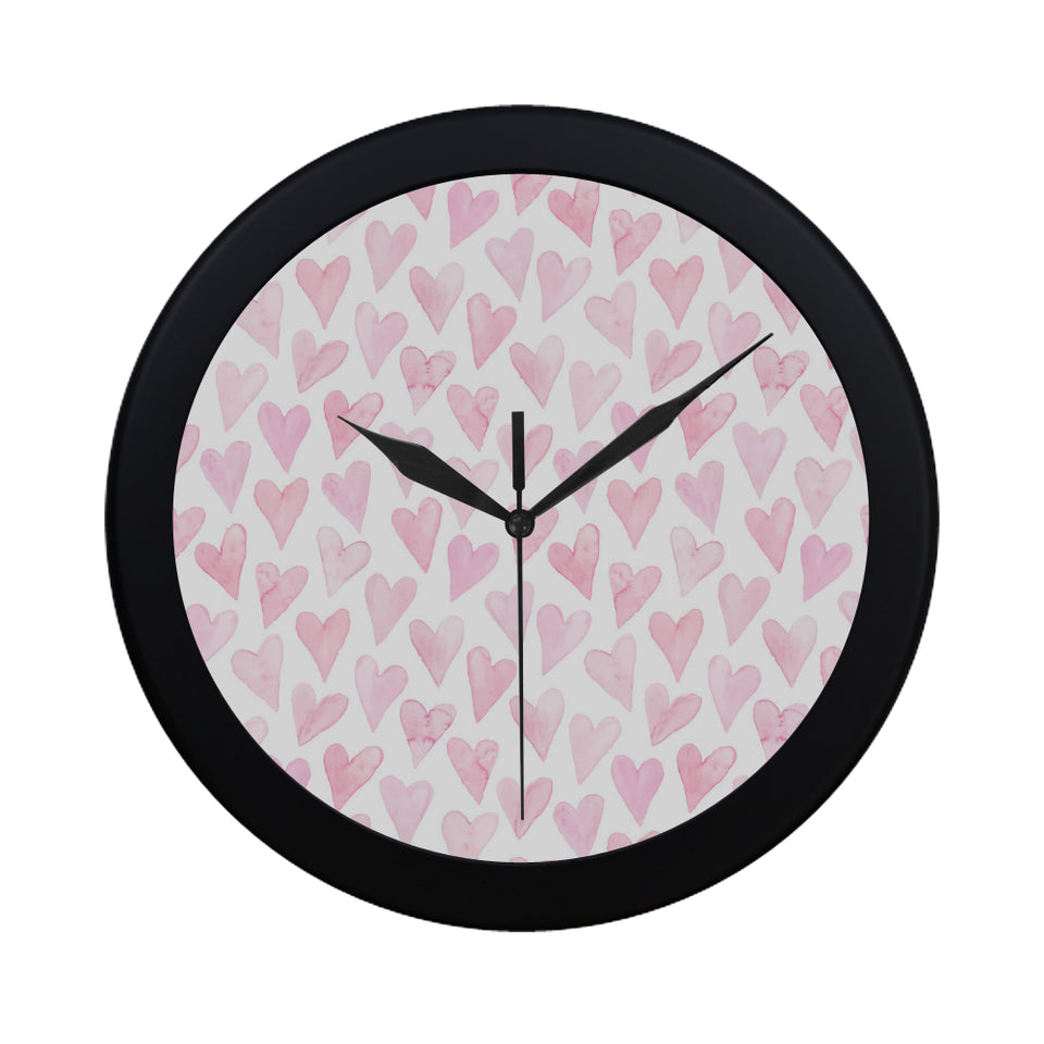 Watercolor pink heart pattern Elegant Black Wall Clock