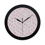Watercolor pink heart pattern Elegant Black Wall Clock