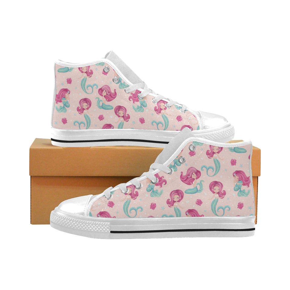 Cute little mermaid pattern Men's High Top Canvas Shoes White