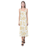 hand drawn onion pattern V-Neck Open Fork Long Dress