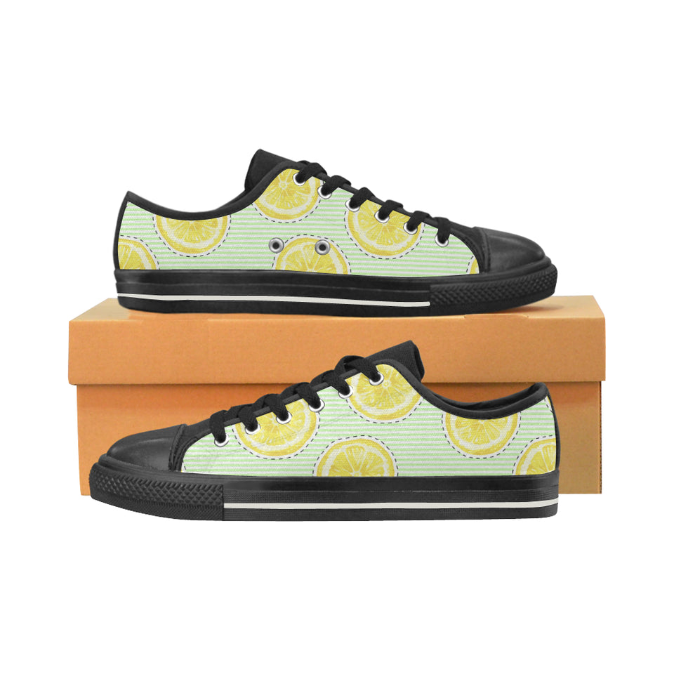 slice of lemon pattern Women's Low Top Canvas Shoes Black