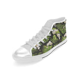 White orchid flower tropical leaves pattern blackg Men's High Top Canvas Shoes White