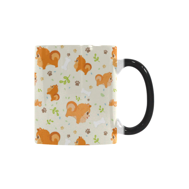 Cute brown pomeranian paw leave bone pattern Morphing Mug Heat Changing Mug