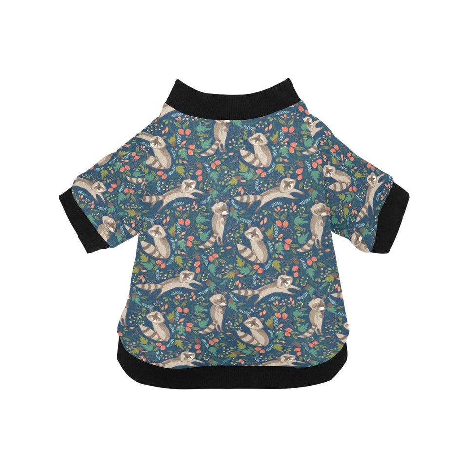 Raccoon tropical leaves pattern All Over Print Pet Dog Round Neck Fuzzy Shirt