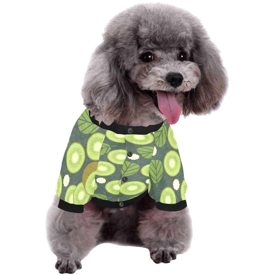 Whole sliced kiwi leave and flower All Over Print Pet Dog Round Neck Fuzzy Shirt