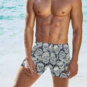 Sugar skull black white pattern Men's Swimming Trunks