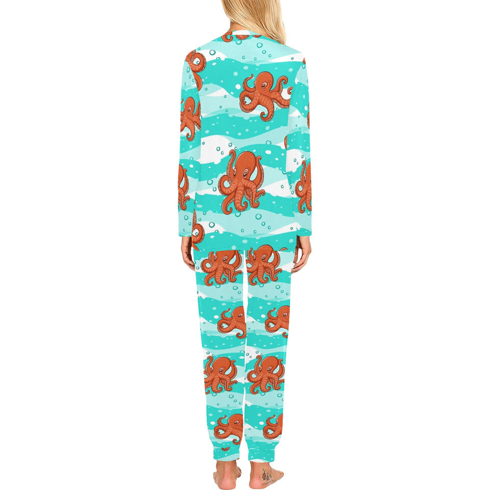 Octopuses sea wave background Women's All Over Print Pajama Set