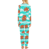 Octopuses sea wave background Women's All Over Print Pajama Set