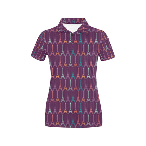 Eiffel Tower Pattern Print Design 05 Women's All Over Print Polo Shirt