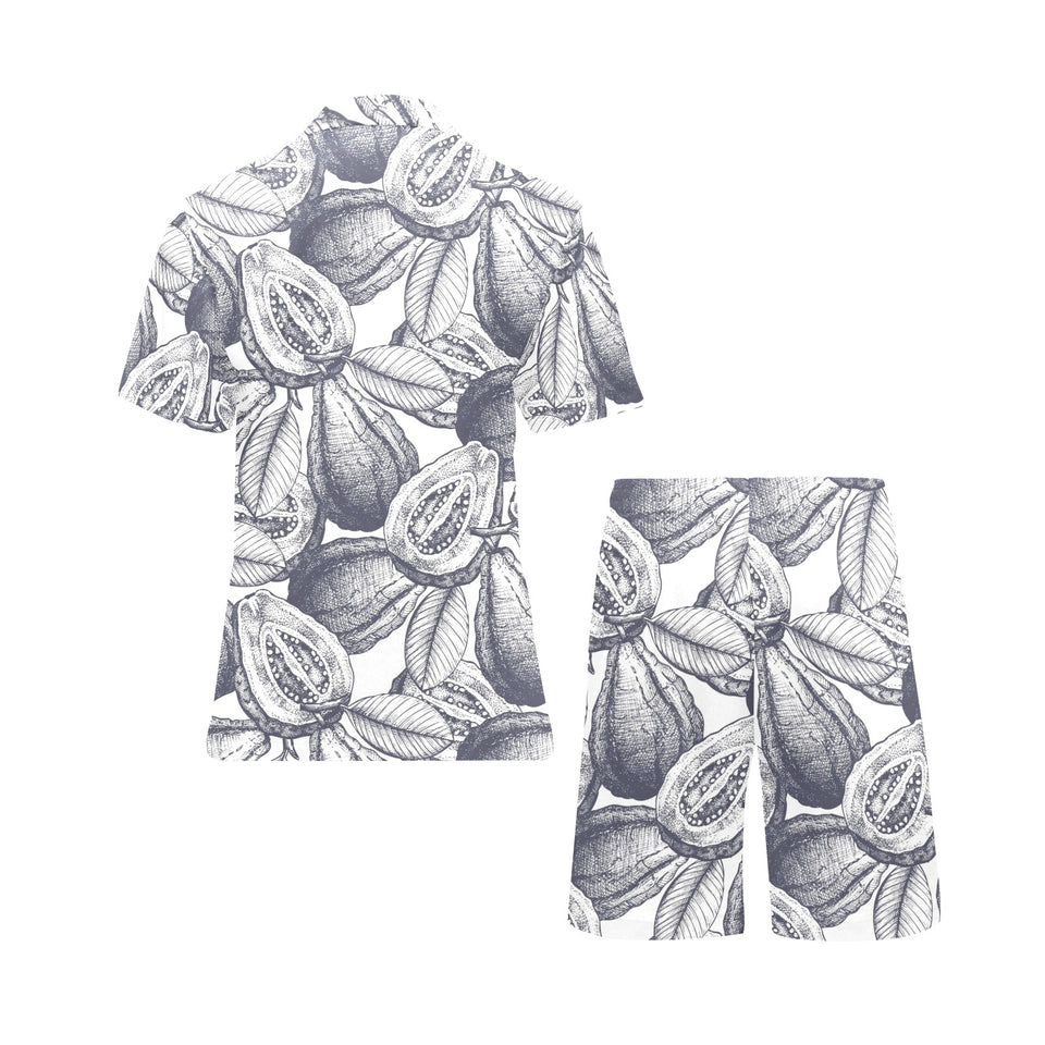 Guava tropical hand drawn pattern Men's V-Neck Short Pajama Set