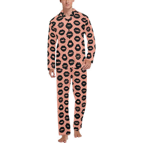 Lips Pattern Print Design 02 Men's Long Pajama Set
