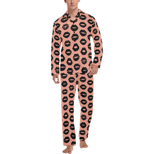 Lips Pattern Print Design 02 Men's Long Pajama Set