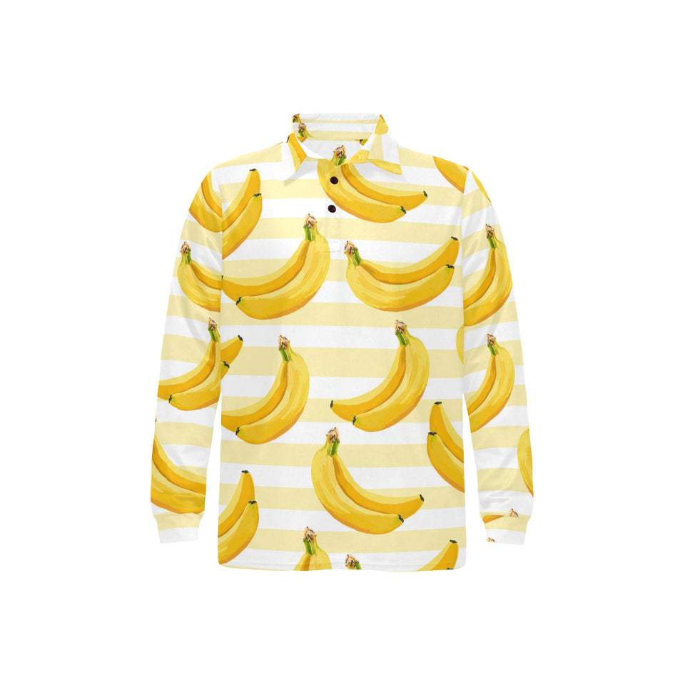 Banana pattern blackground Men's Long Sleeve Polo Shirt