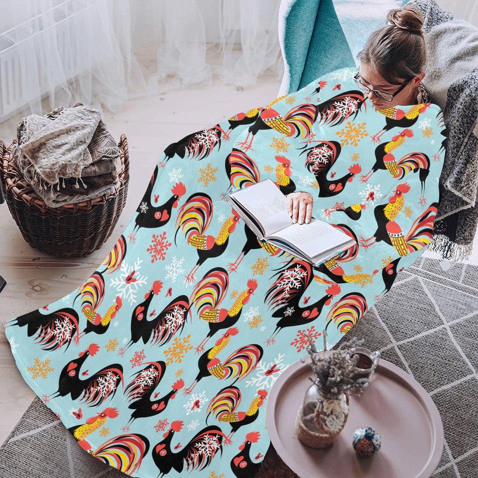 Rooster chicken cock snowfalke Blanket Robe with Sleeves