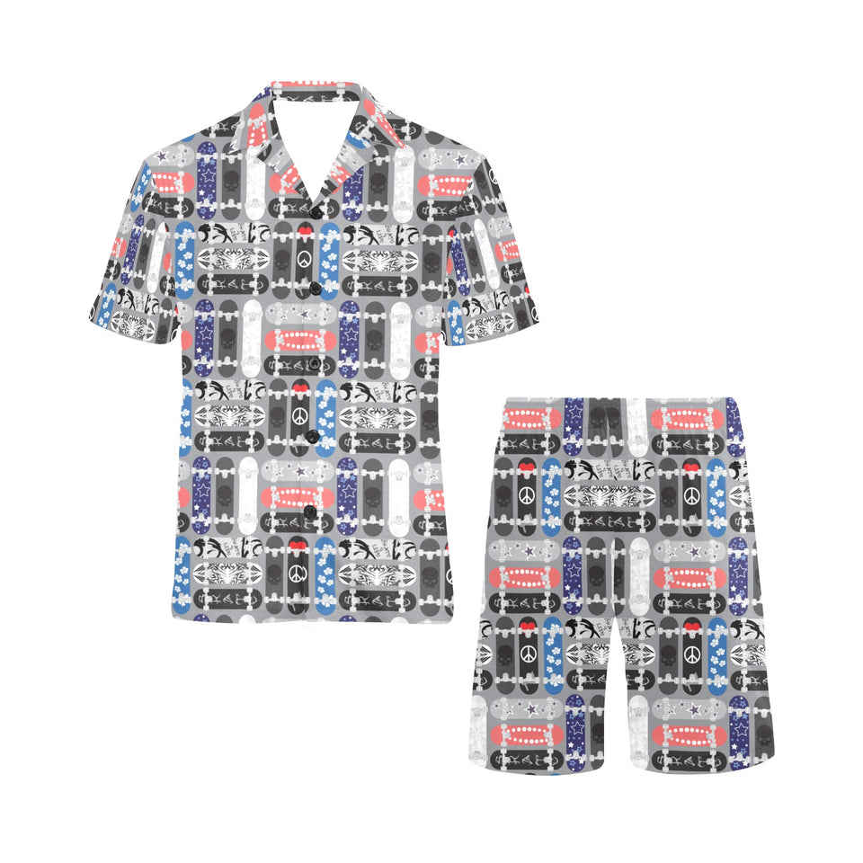 Skate Board Pattern Print Design 04 Men's V-Neck Short Pajama Set