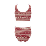 Dachshund Nordic pattern Chest Bowknot High Waisted Bikini Swimsuit