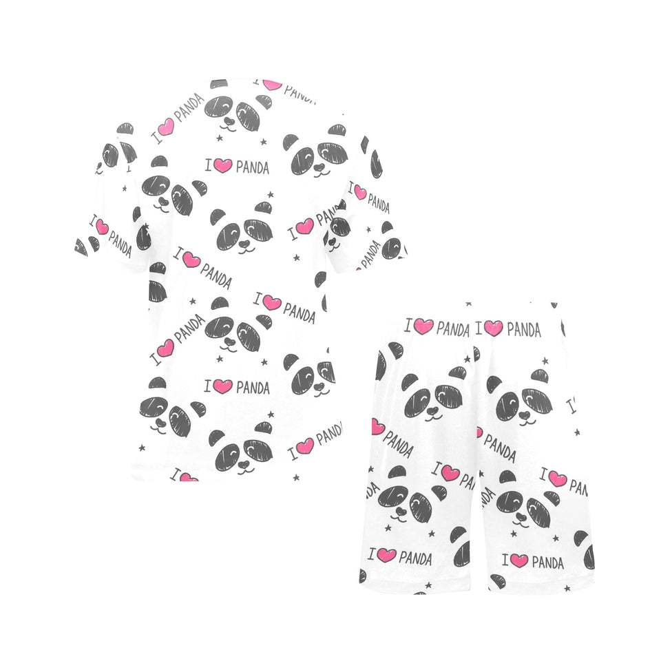 Hand Drawn faces of pandas pattern Men's V-Neck Short Pajama Set