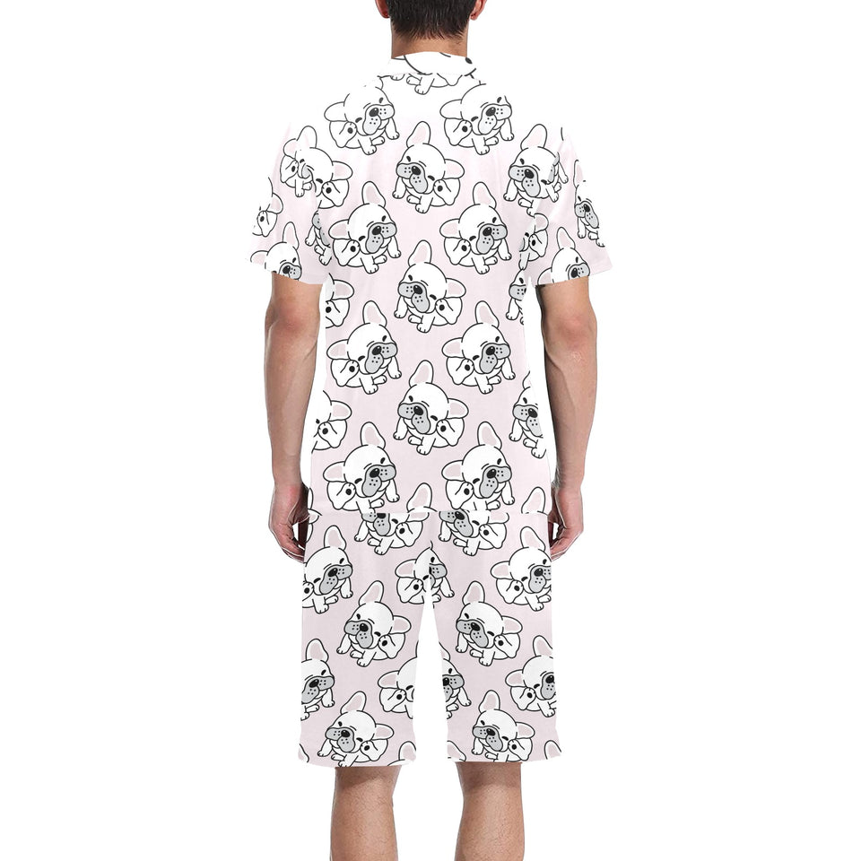 Cute french bulldog pattern Men's V-Neck Short Pajama Set