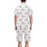 Cute french bulldog pattern Men's V-Neck Short Pajama Set