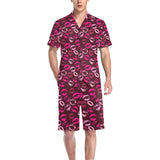 Lips Pattern Print Design 03 Men's V-Neck Short Pajama Set