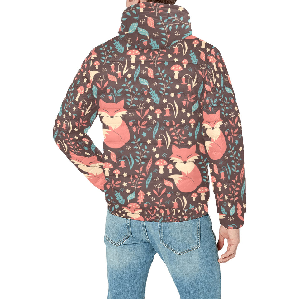 fox leaves mushroom pattern Men's Padded Hooded Jacket