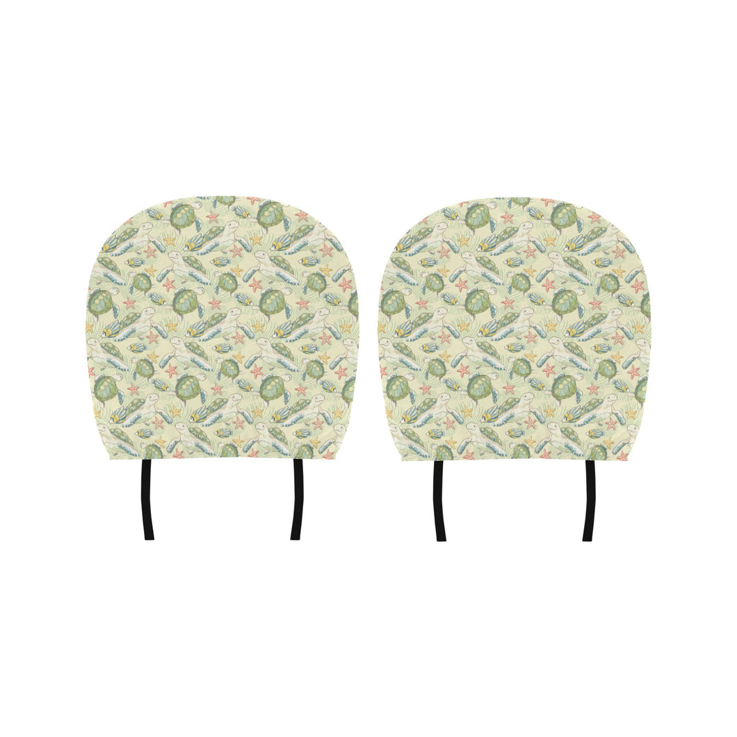 Hand drawn sea turtle fish pattern Car Headrest Cover