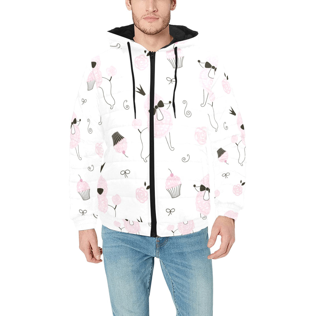 Poodle dog rose cake pattern Men's Padded Hooded Jacket